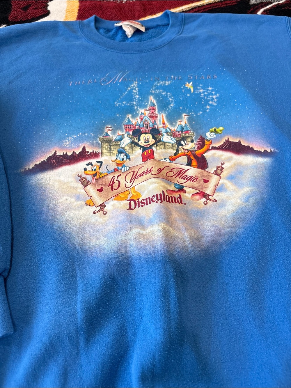 Disney Blue Crewneck Sweatshirt with Multicolor Disneyland 45th Graphic